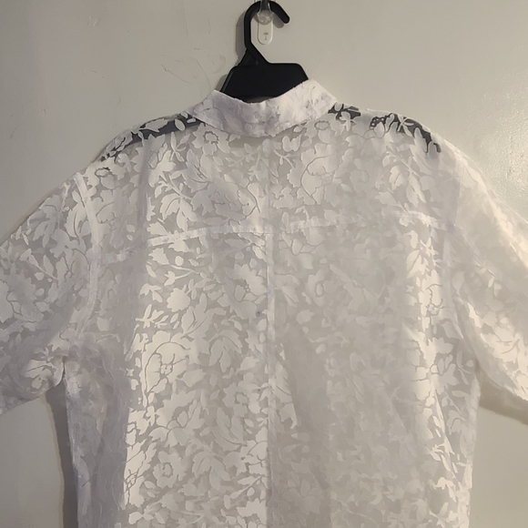 Notations White Sheer Floral Button-Up Blouse Size XL - Picture 5 of 5